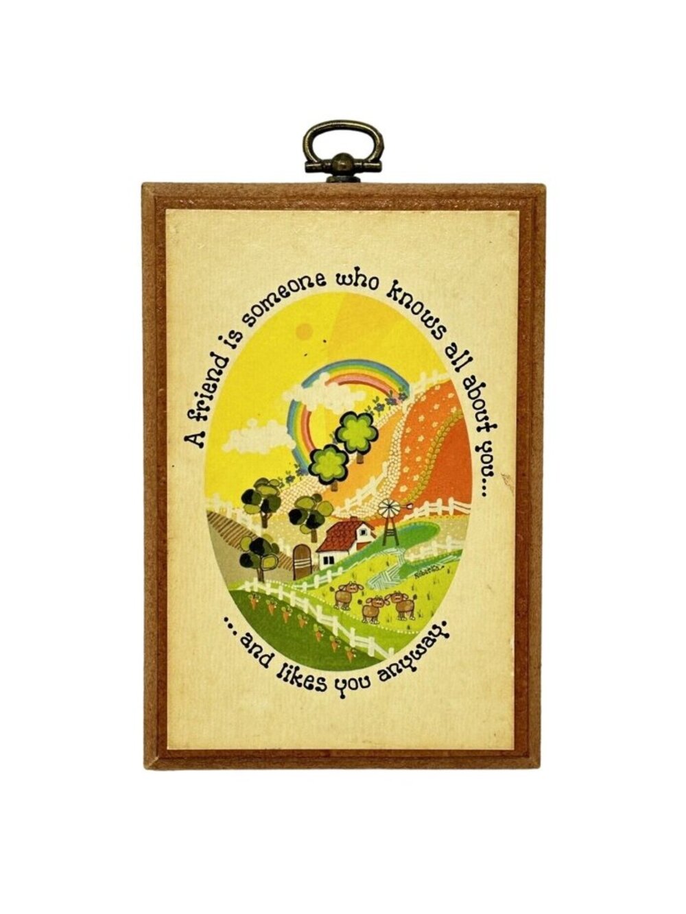 Roberta McDowell Rainbow Farm Art Wooden Wall Plaque Small Cottagecore 6x4 in